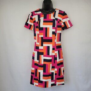 Trina Turk Emilie Geometric Print SS Dress Navy, Orange, Fuchsia & White Size 0